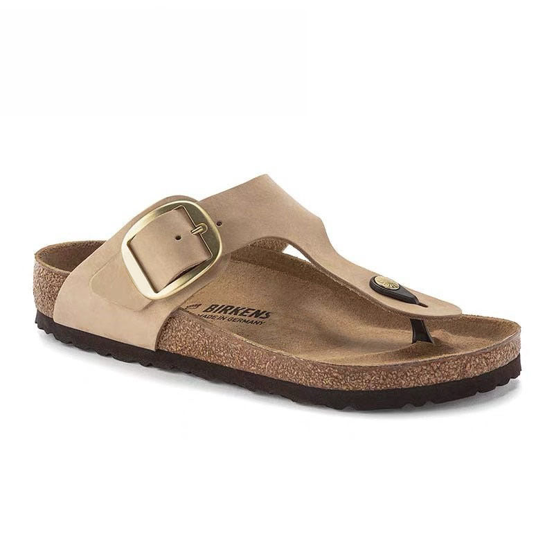 Wholesale Birkenth Shoes Pure Original Cork Women Thong Sandals Genuine Leather Slippers